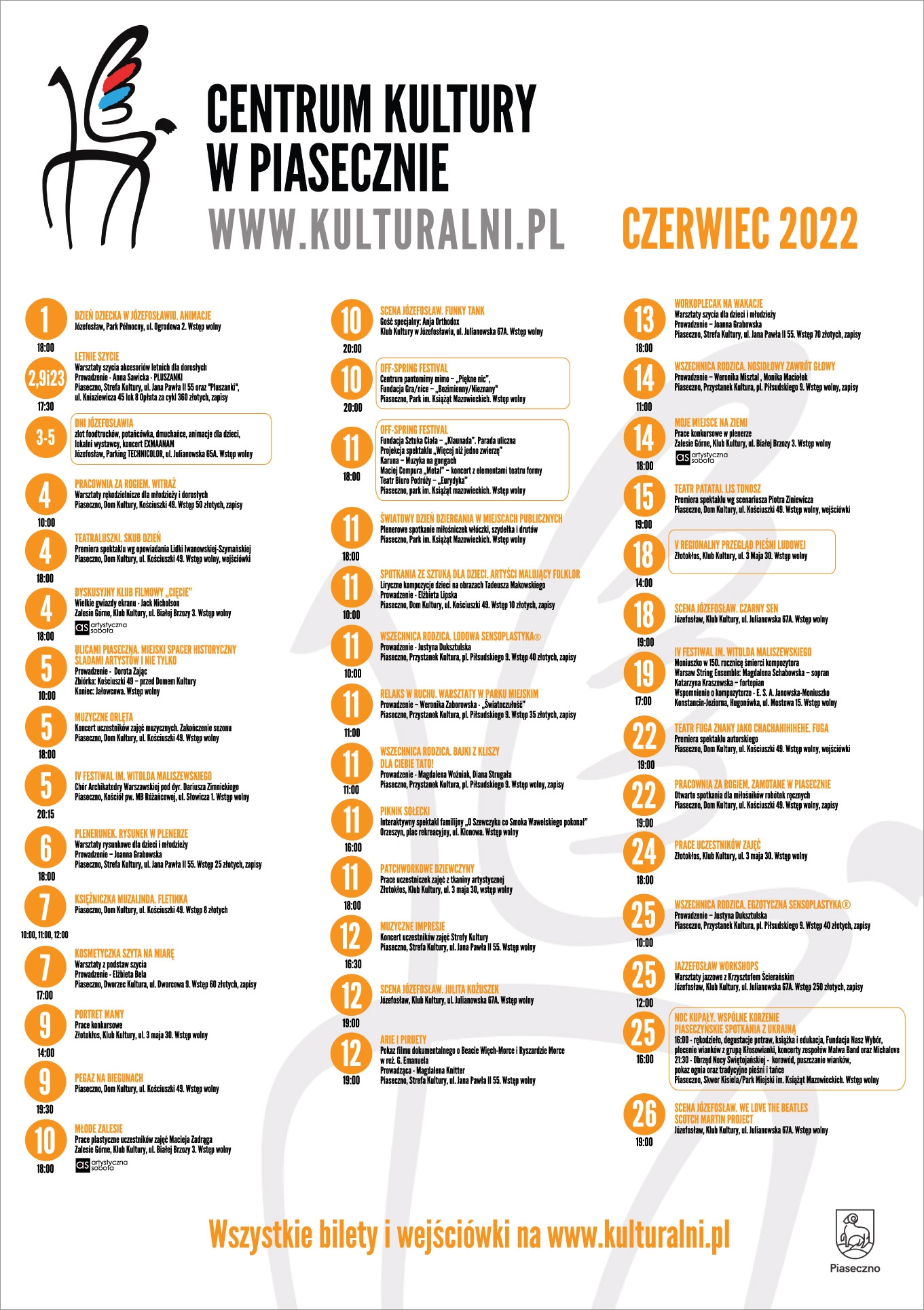 Kalendarz wydarzeń kulturalnych Centym Kultury na czerwiec 2022