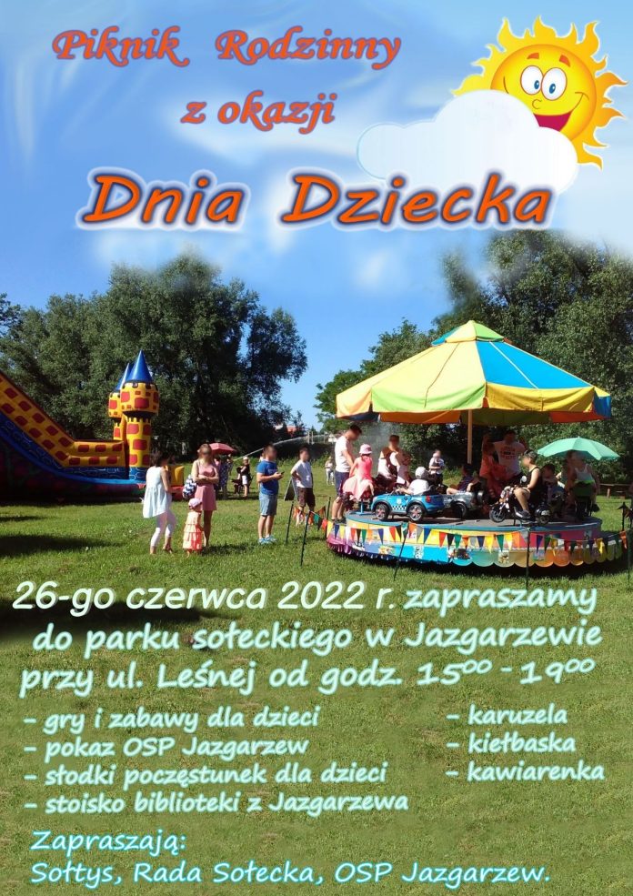Plakat wydarzenia Piknik Rodzinny z okazji Dnia Dziecka w Jazgarzewie