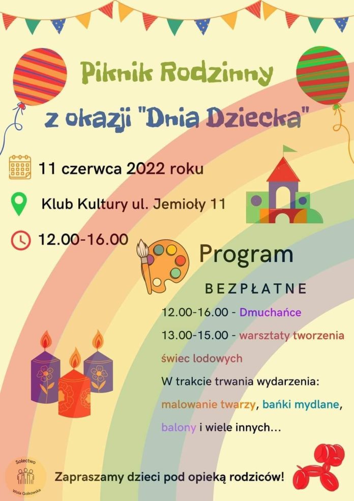 Plakat Piknik rodzinny z okazji Dnia Dziecka w Woli Gołkowskiej
