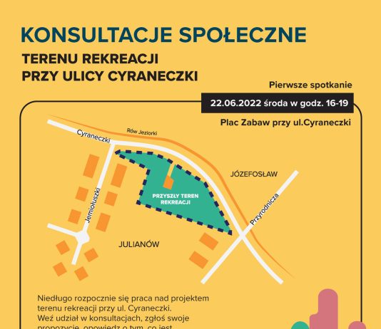 Plakat Konsultacje społeczne terenu rekreacji przy ul. Cyraneczki