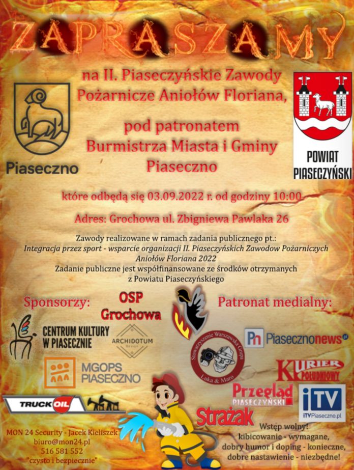 Plakat wydarzenia II Piaseczyńskie Zawody Pożarnicze Aniołów Floriana
