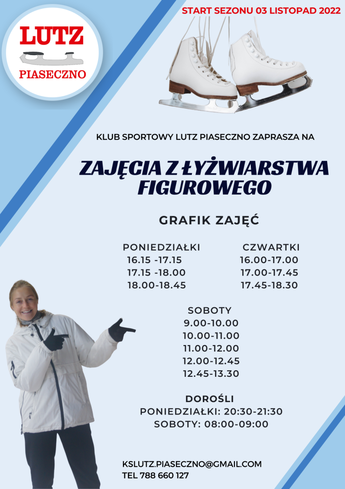 Plakat Sezon łyżwiarski 2022/2023 na lodowisku w Piasecznie