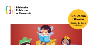 Na plakacie grupa dzieci słuchających jak dziewczynka czyta książkę.