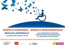 Na plakacie osoba niepełnosprawna siedząca na wózku inwalidzkim
