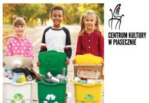 Na plakacie dzieci segregujące odpady do odpowiednich pojemników