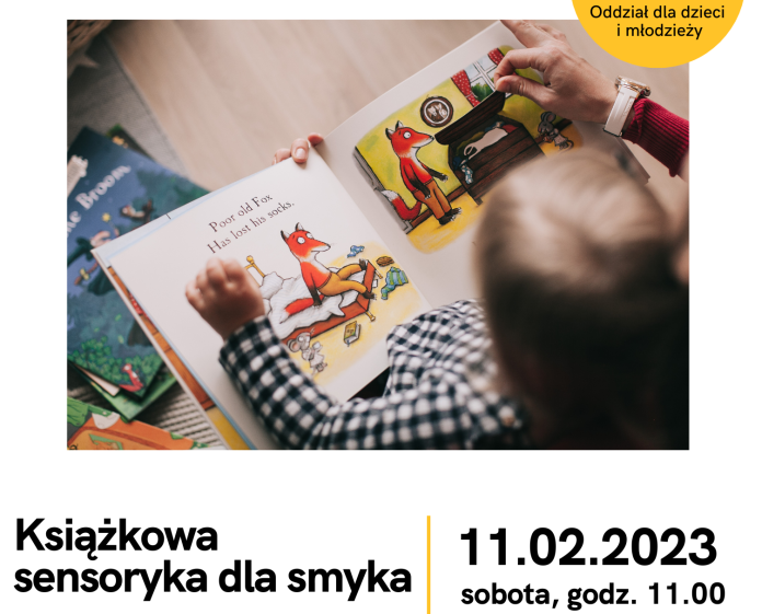 Na plakacie dziecko oglądające kolorowe obrazki w książce