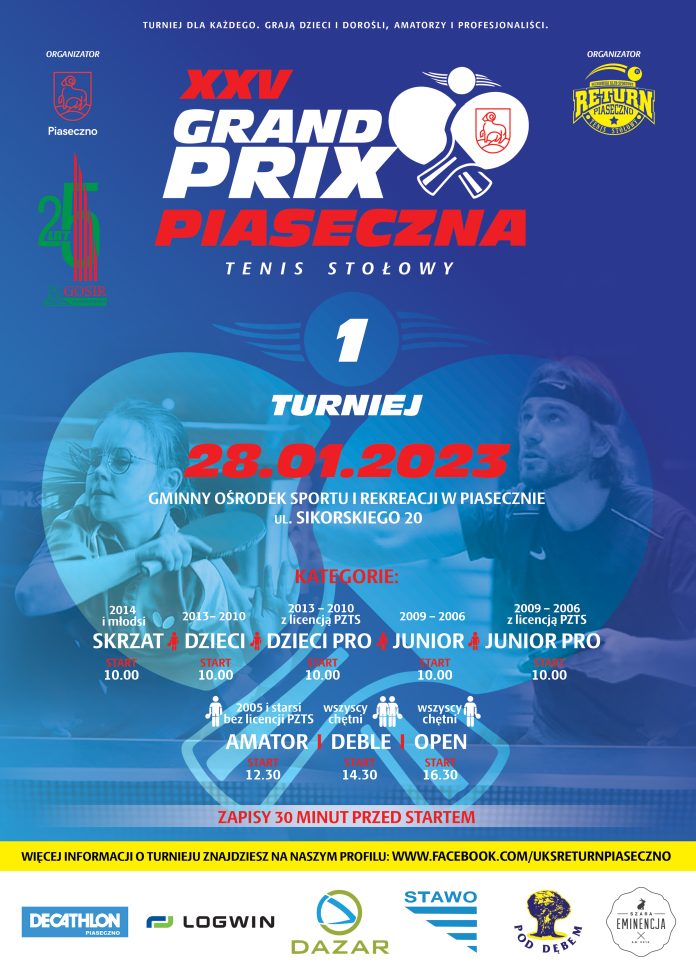 Rusza XXV edycja Grand Prix Piaseczna w tenisie stołowym - 28.01.2023 r.