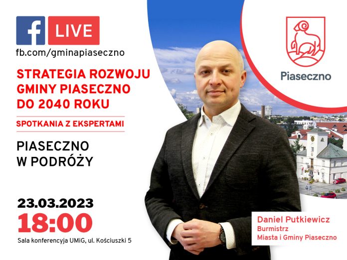 Piaseczno w podróży - III debata strategiczna. Plakat z portretem burmistrza.