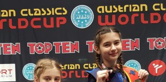 dziewczynki w sportowych strojach ze zdobytymi medalami w dłoniach