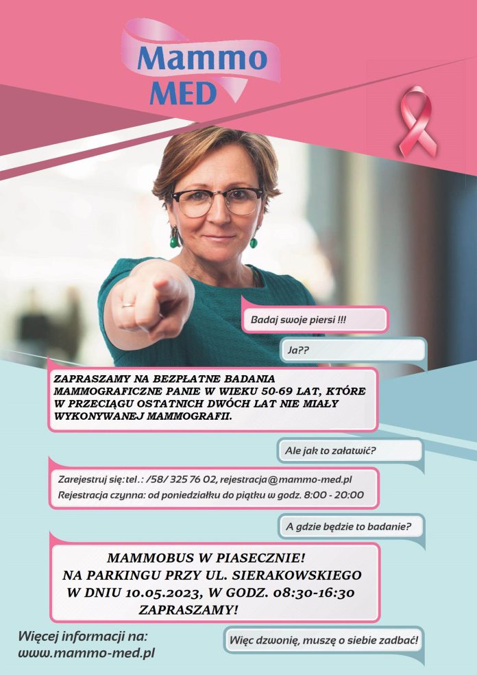 Plakat Bezpłatne badania mammograficzne w ramach Programu Profilaktyki Raka Piersi