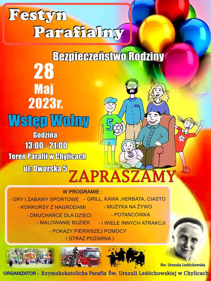 Plakat wydarzenia festyn parafialny w Chylicach