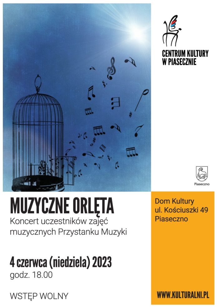 Plakat Muzyczne Orlęta - koncert uczestników zajęć muzycznych Przystanku Muzyki