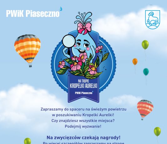 Kropelka Aurelka plakat. Grafika, rysunkowe postacie dzieic bawiących się na placu zabaw,.