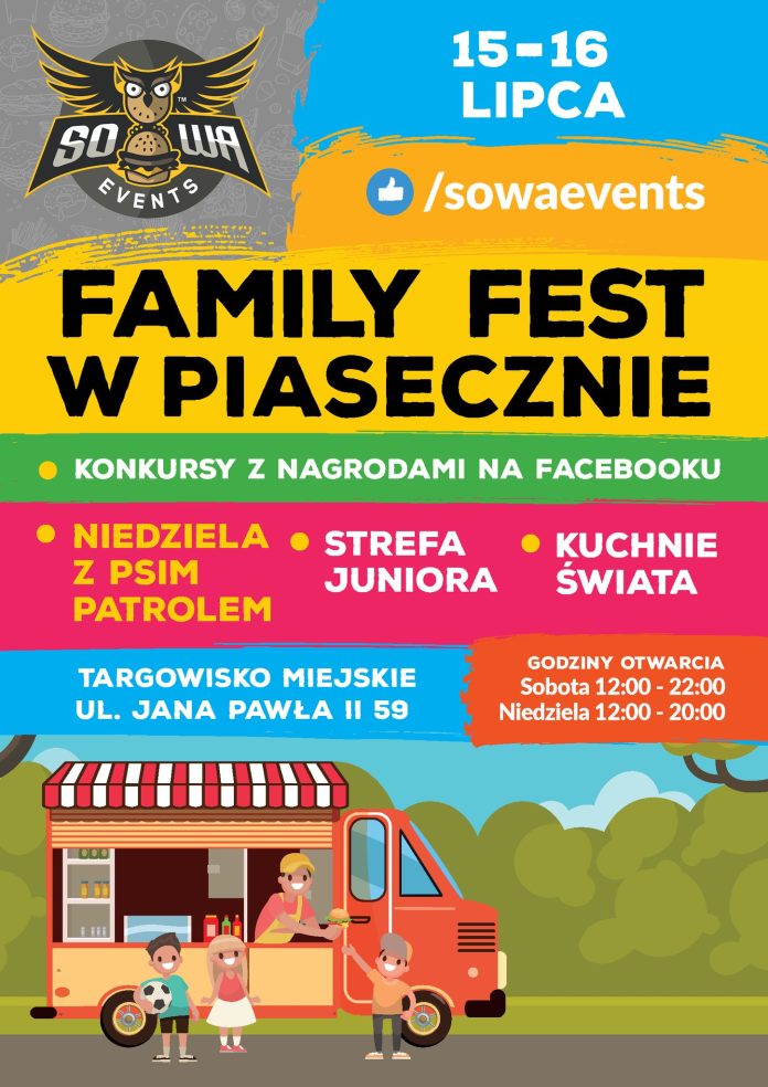 Plakat FAMILY FEST W PIASECZNIE - rodzinny festiwal smaku na targowisku miejskim