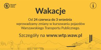 Wakacyjne zmiany kursowania Warszawskiego Transportu Publicznego