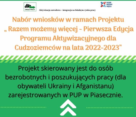 aktywizacja zawodowa bezrobotnych z Ukrainy i Afganistanu. Grafika z napisem informującym o naborze i nazwie programu.