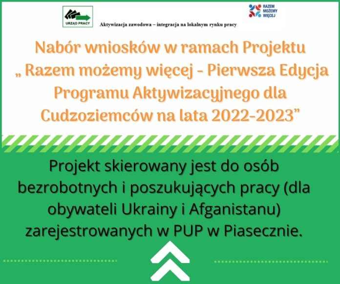 aktywizacja zawodowa bezrobotnych z Ukrainy i Afganistanu. Grafika z napisem informującym o naborze i nazwie programu.