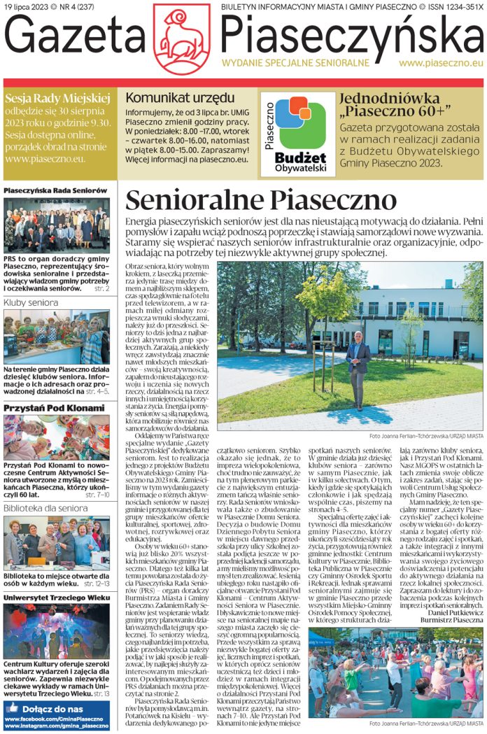 Gazeta Piaseczyńska nr 4/2023 wydanie specjalne senioralne Gazeta Piaseczyńska nr 4/2023 wydanie specjalne senioralne
