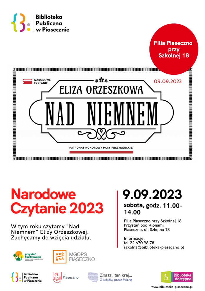 Narodowe Czytanie Piaseczno 2023 - Nad Niemnem Elizy Orzeszkowej