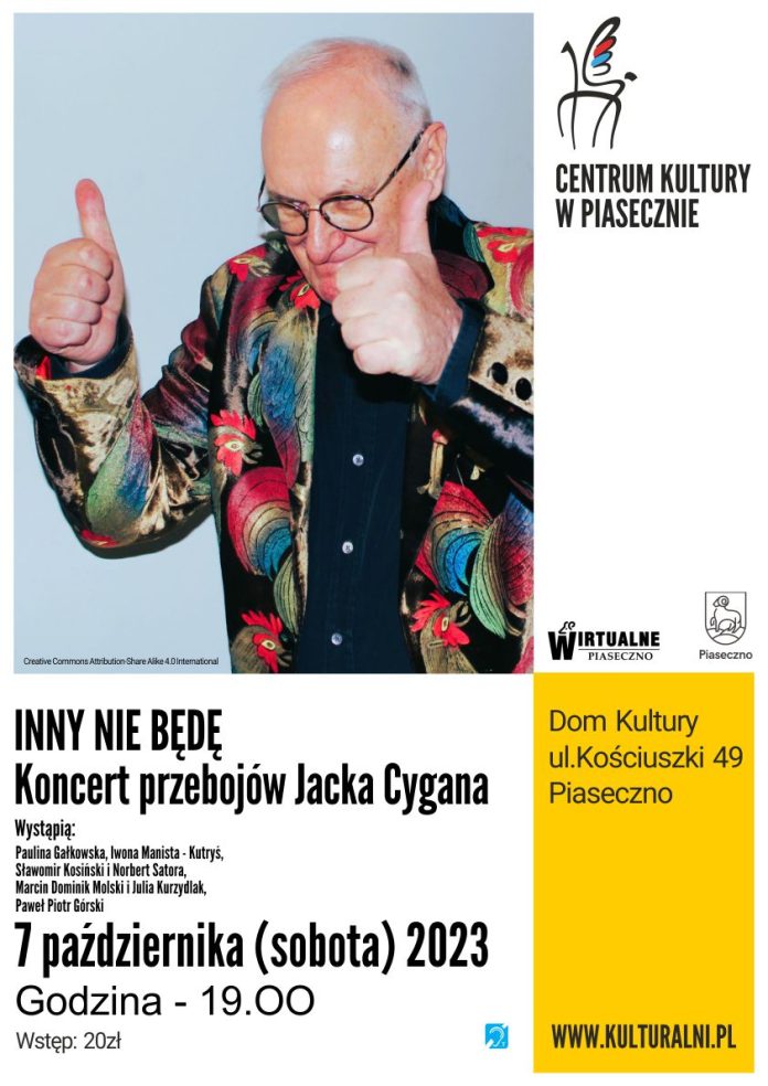 Plakat Inny nie będę - koncert przebojów Jacka Cygana w Piasecznie