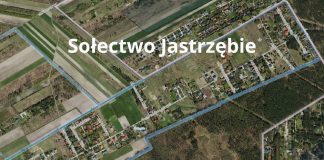 Sołectwo Jastrzębie. Widok sołectwa- zdjęcie lotnicze.