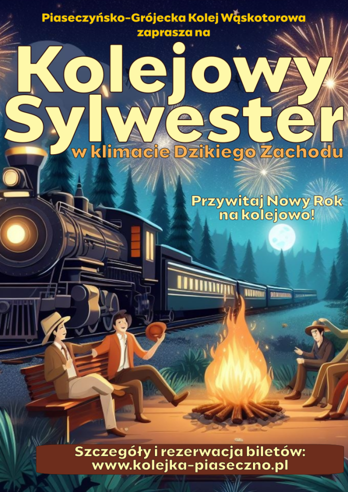 Plakat Kolejowy Sylwester w klimacie Dzikiego Zachodu