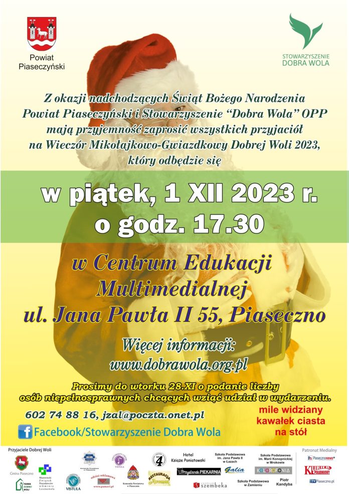 Plakat Wieczór Mikołajkowo-Gwiazdkowy Dobrej Woli w Piasecznie
