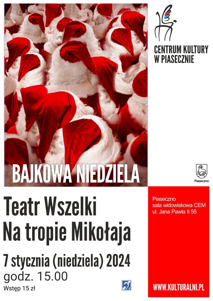 Plakat Na tropie Mikołaja Teatr Wszelki - Bajkowa Niedziela w Piasecznie