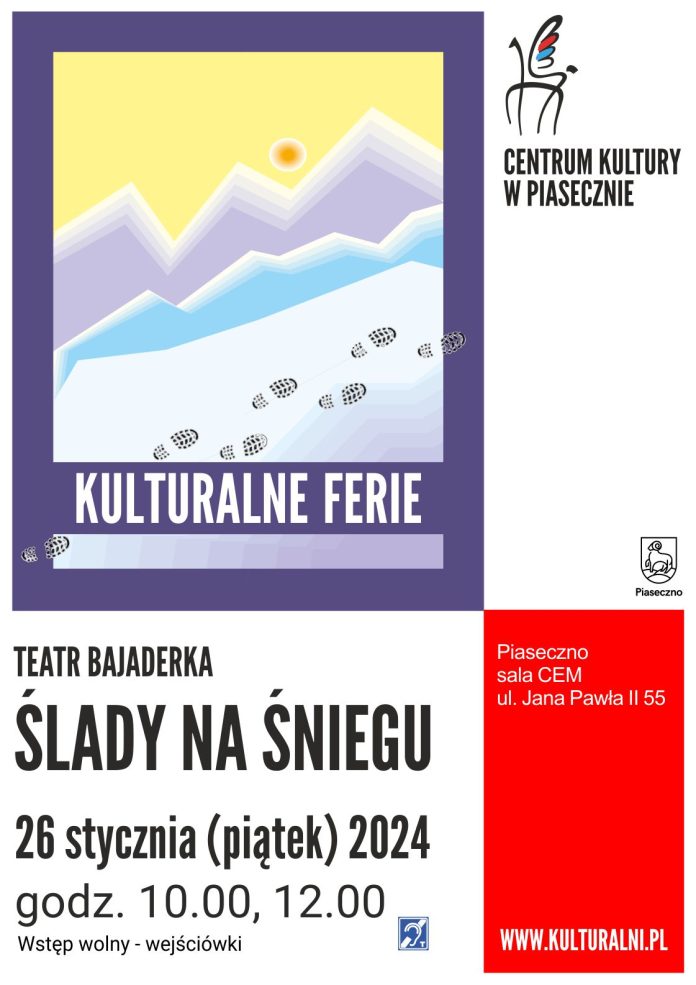 Plakat Ślady na śniegu - Kulturalne Ferie w CEM Piaseczno