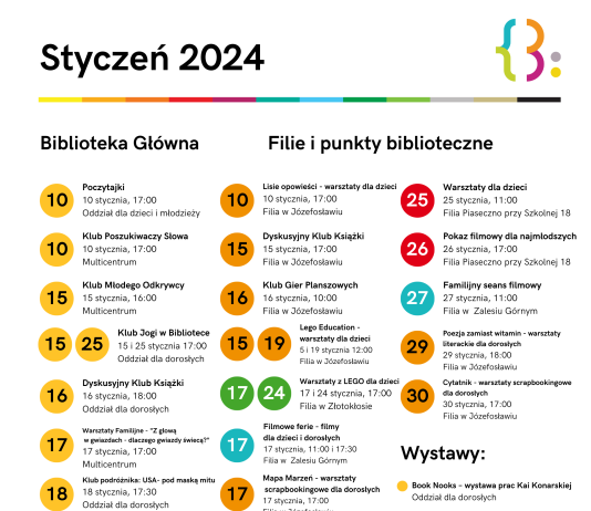 Plakat Styczeń 2024 w Bibliotece Publicznej w Piasecznie