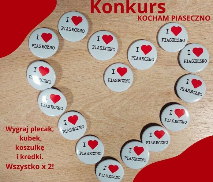 walentynkowy konkurs baner, serce ułożone z przypinek I love Piaseczno
