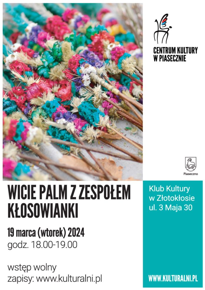 Plakat warsztatów rękodzielniczych z wicia palm w Złotokłosie