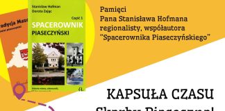 Plakat wydarzenia "Kapsuła czasu - skarby Piaseczna" - międzypokoleniowa integracja w Przystani pod Klonami