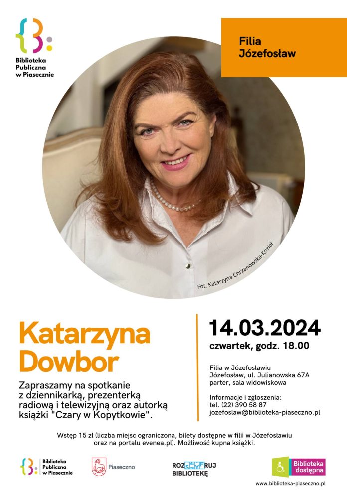 Plakat spotkania autorskiego z Katarzyną Dowbor w Józefosławiu