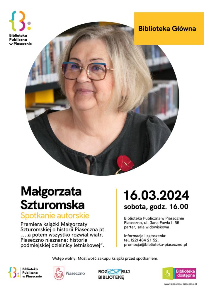 Plakat spotkania aurorskiego z Małgorzatą Szturomską w Piasecznie