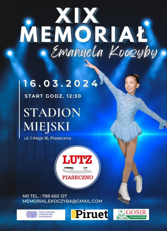 Plakat zawodów w łyżwiarstwie figurowym w Piasecznie- XIX Memoriał Emanuela Koczyby
