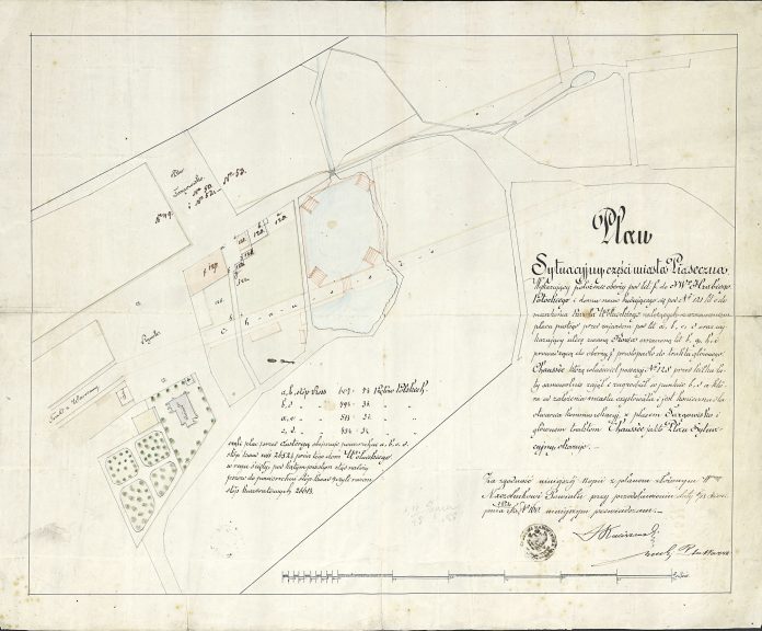 Sprawa sądowa ulicy koziej - plan sytuacyjny miasta Piaseczno z 1852 roku