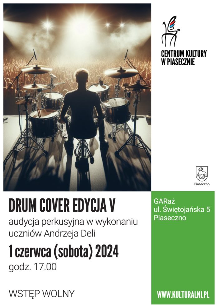 Plakat Drum Cover V audycja perkusyjna w wykonaniu uczniów Andrzeja Deli