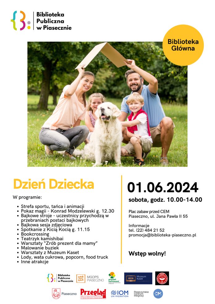Plakat Dzień Mamy i Dzień Dziecka w Bibliotece Publicznej w Piasecznie