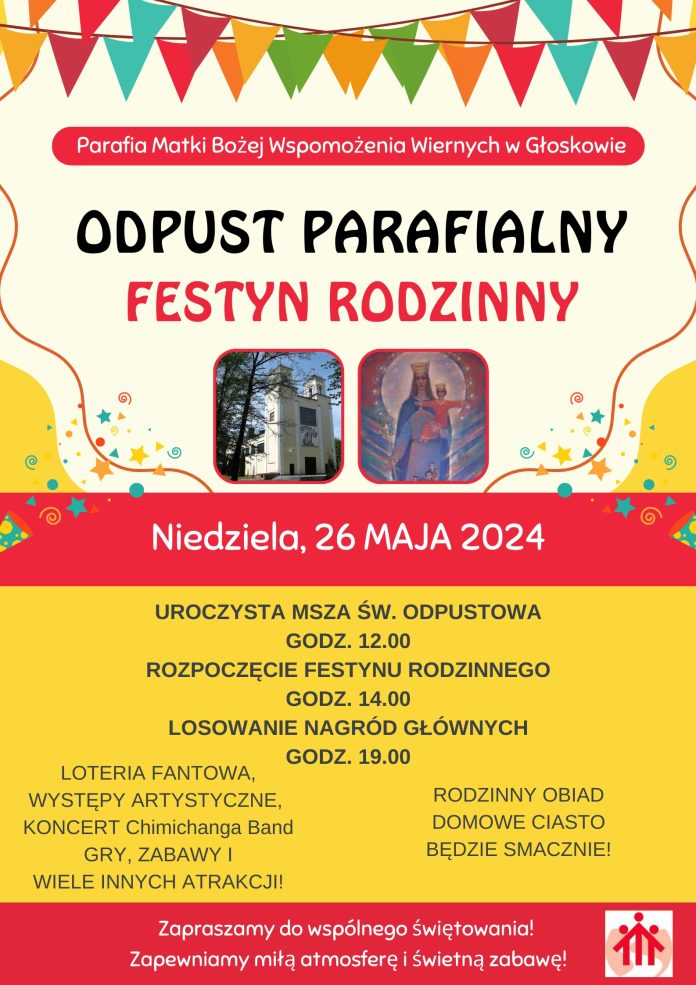 Plakat wydarzenia Festyn Rodzinny i Odpust Parafialny w Głoskowie