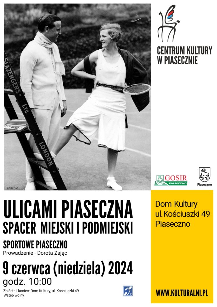 Plakat spaceru miejskiego ulicami Piaseczna Sportowe Piaseczno