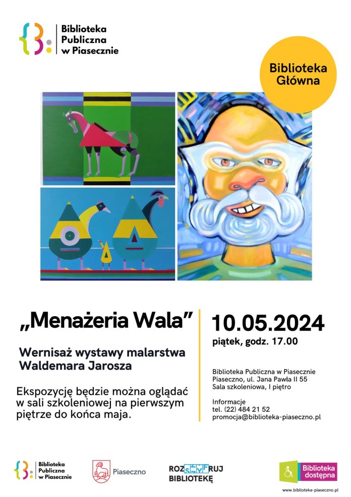 Plakat wernisażu wystawy malartwa Wala Jarosza pod tytułem Menażeria Wala