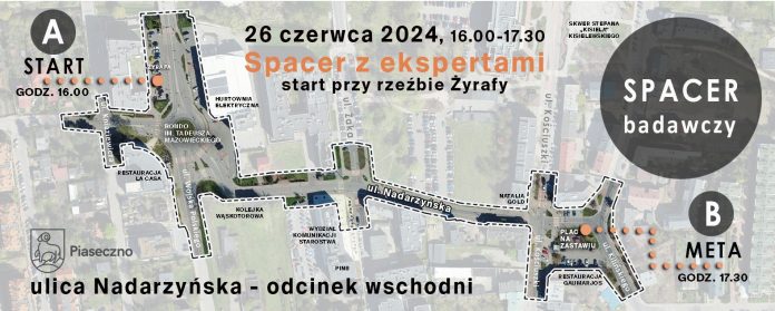 Plakat spaceru badawczego po wschodnim odcinku ulicy Nadarzyńskiej