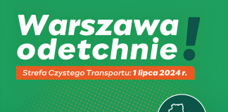 Plakat dotyczący Strefy Czystego Transportu w Warszawie