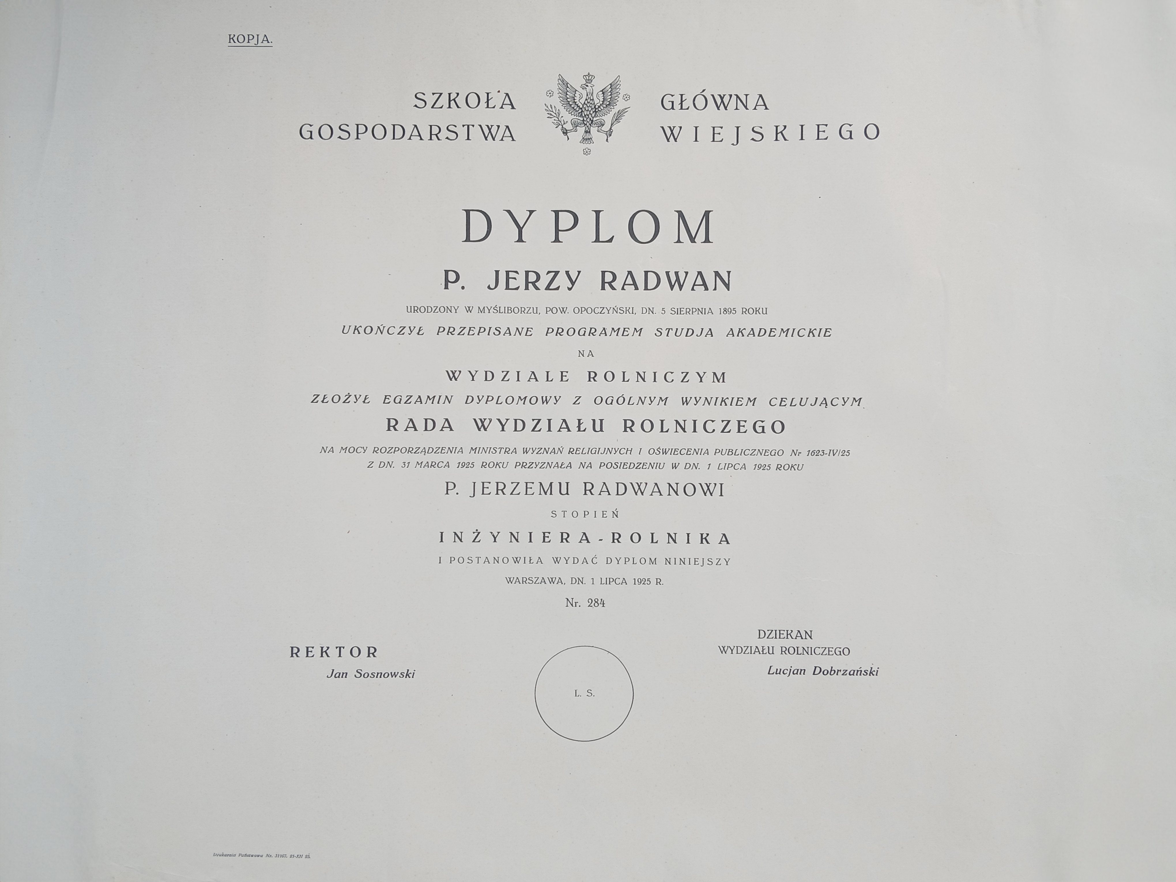 Dyplom Jerzego Radwana
