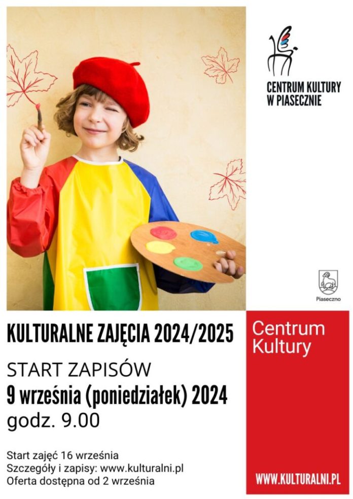 Zapisy na kulturalne zajęcia w Centrum Kultury w Piasecznie ruszają 9 września 2024.