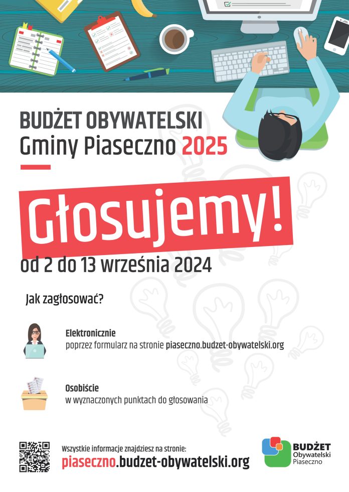 Plakat 2 września 2024 roku rusza głosowanie w Budżecie Obywatelskiemu Gminy Piaseczno