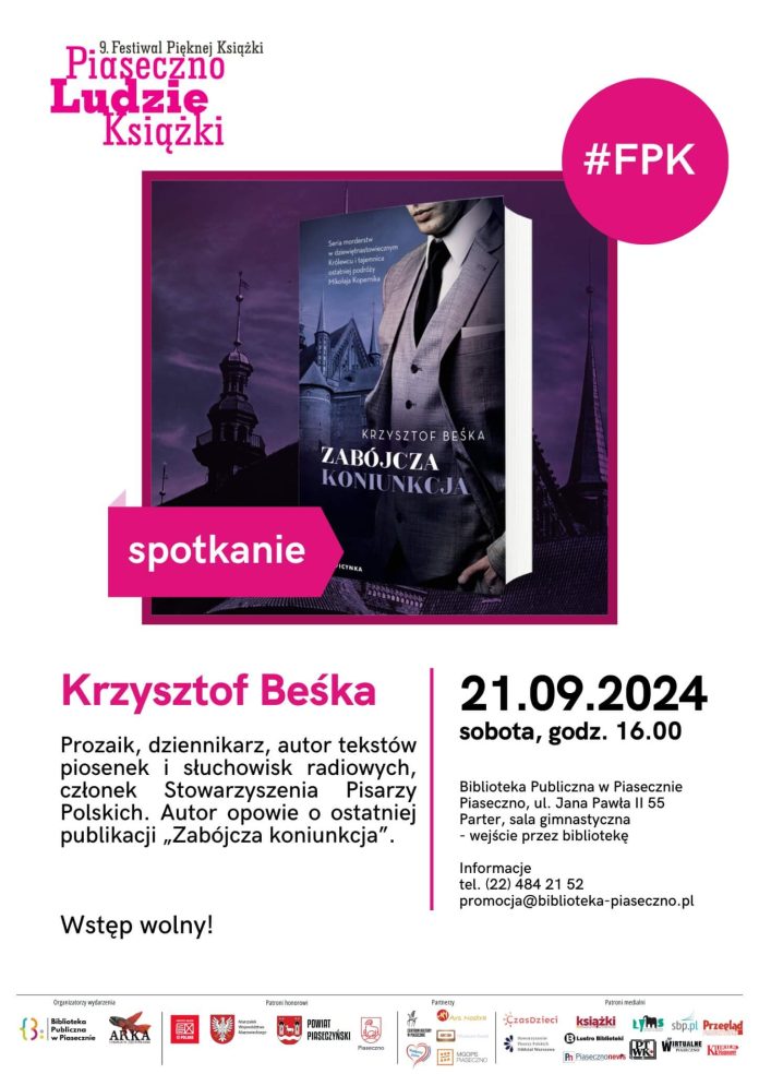 Plakat promujący spotkanie autorskie z Krzysztofem Beśką