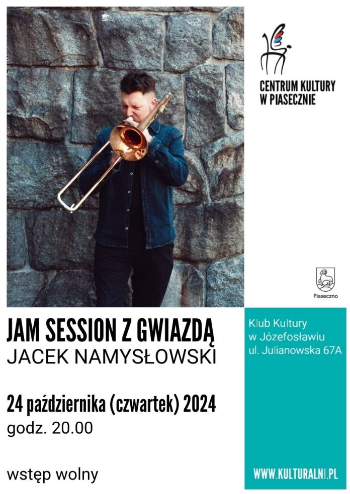 Plakat promujący wydarzenie Jacek Namysłowski na Jam Session z Gwiazdą w Józefosławiu