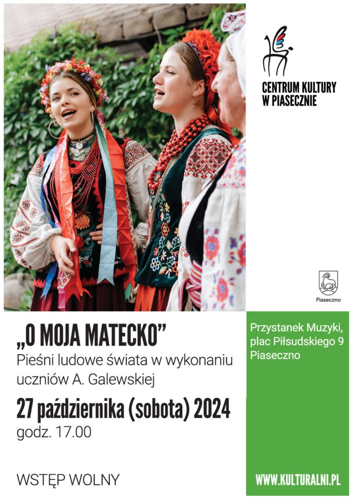 Plakat promujący koncert O moja matecko - pieśni ludowe świata